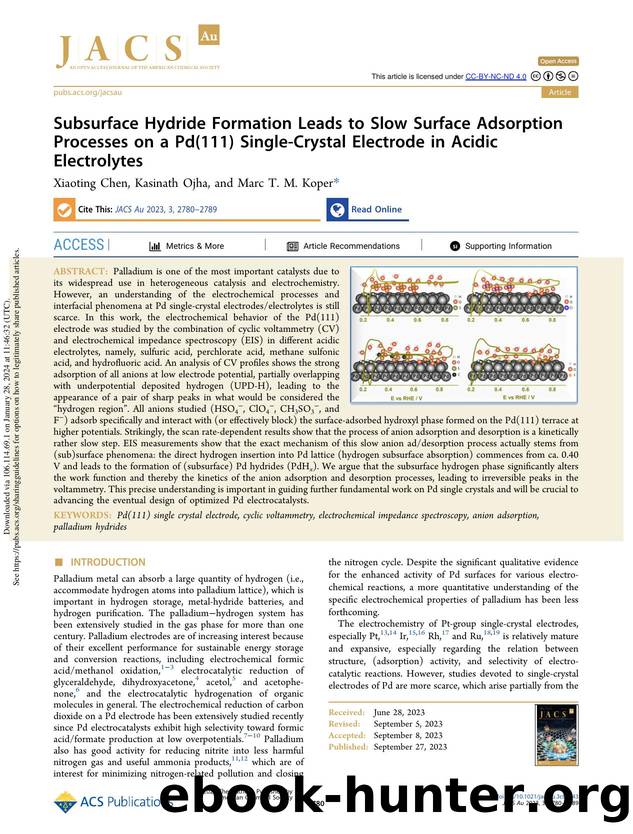 Subsurface Hydride Formation Leads to Slow Surface Adsorption Processes on a Pd(111) Single-Crystal Electrode in Acidic Electrolytes by Xiaoting Chen Kasinath Ojha & Marc T. M. Koper