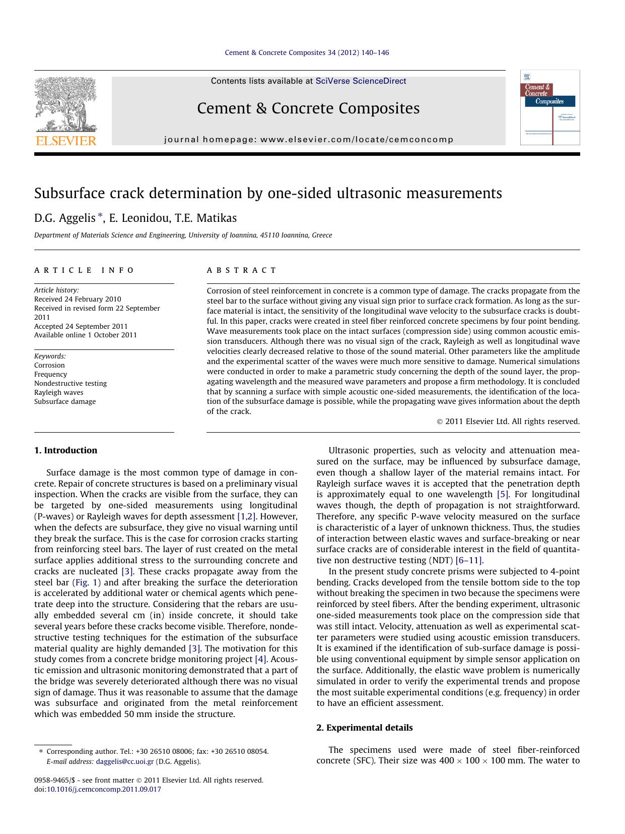 Subsurface crack determination by one-sided ultrasonic measurements by D.G. Aggelis & E. Leonidou & T.E. Matikas