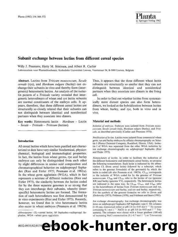 Subunit exchange between lectins from different cereal species by Unknown