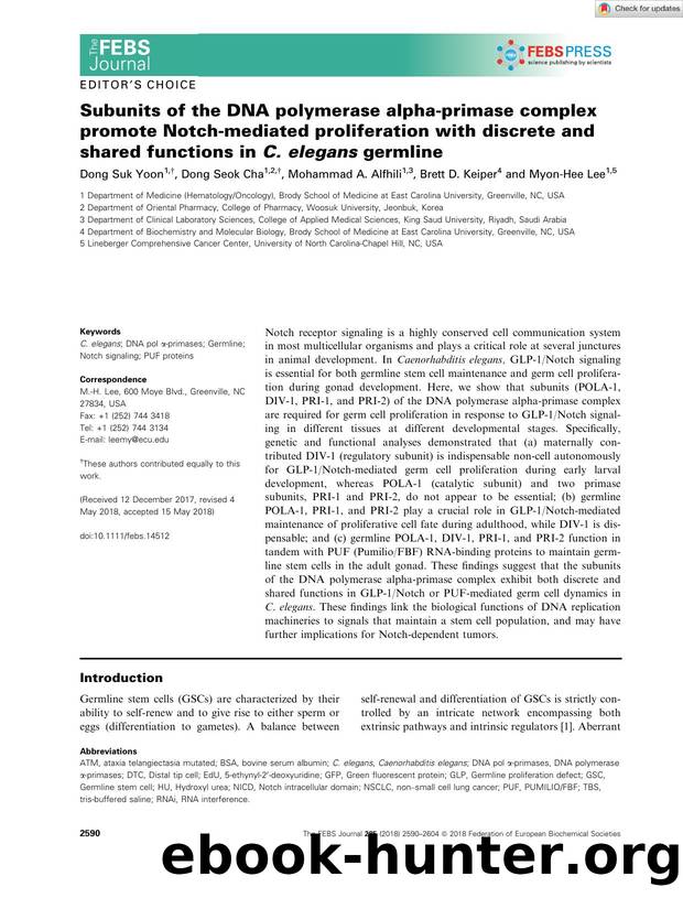 Subunits of the DNA polymerase alphaâprimase complex promote Notchâmediated proliferation with discrete and shared functions in C. elegans germline by Unknown