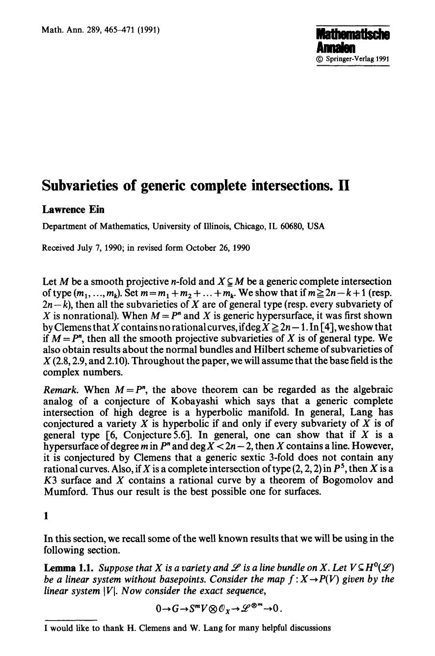 Subvarieties of generic complete intersections. II by Unknown