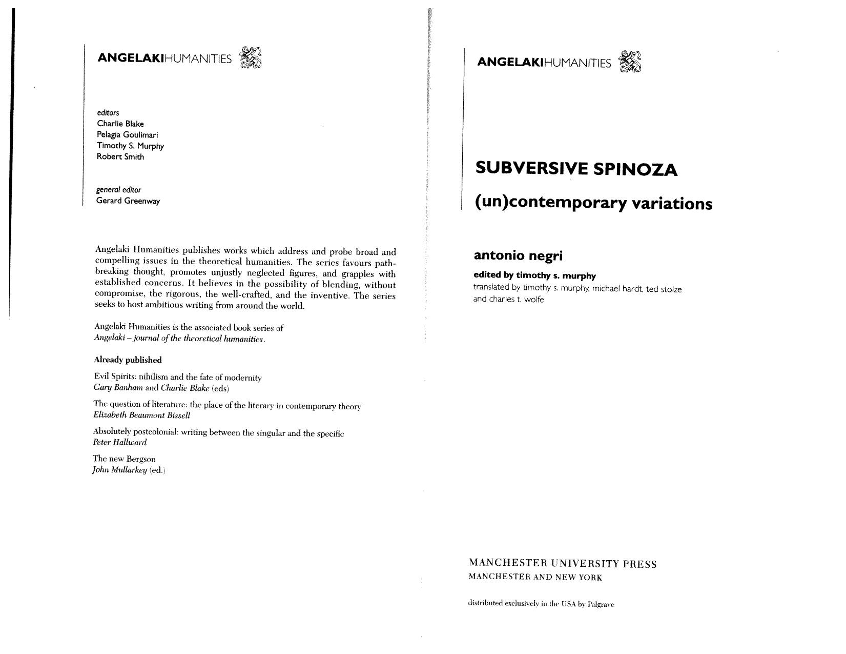 Subversive Spinoza (Un)Contemporary Variations by Unknown