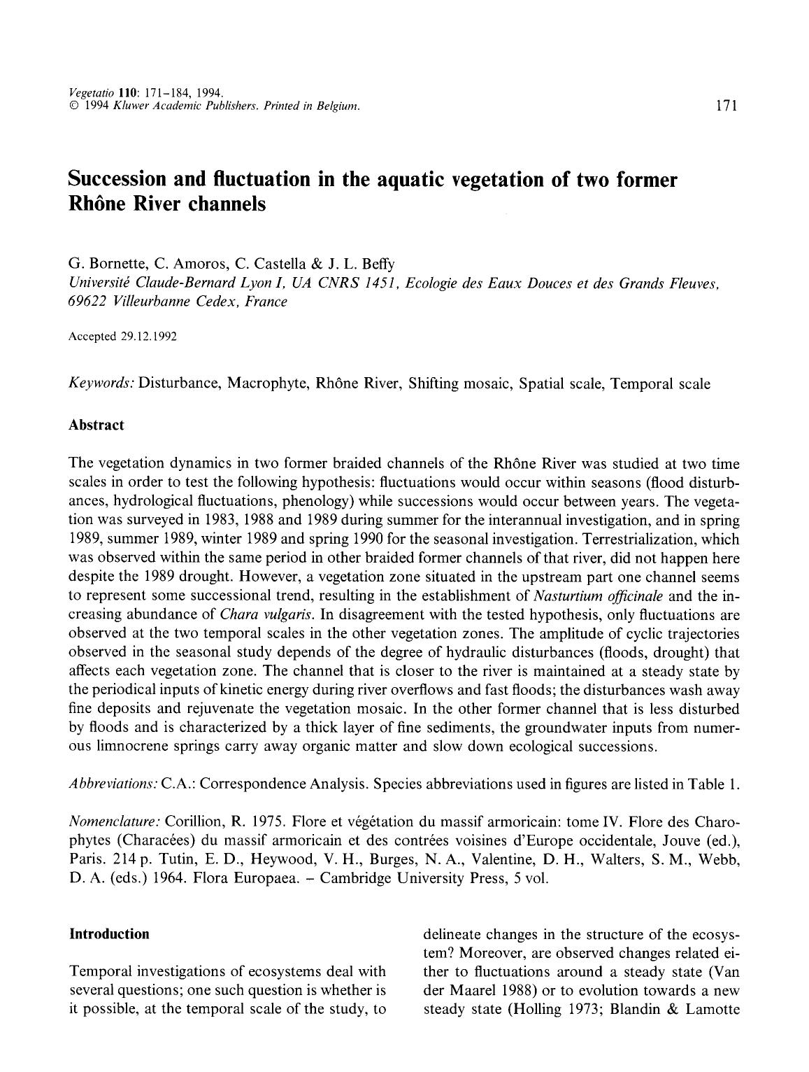 Succession and fluctuation in the aquatic vegetation of two former Rhône River channels by Unknown