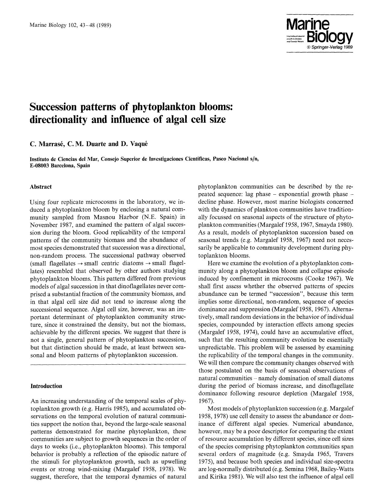 Succession patterns of phytoplankton blooms: directionality and influence of algal cell size by Unknown