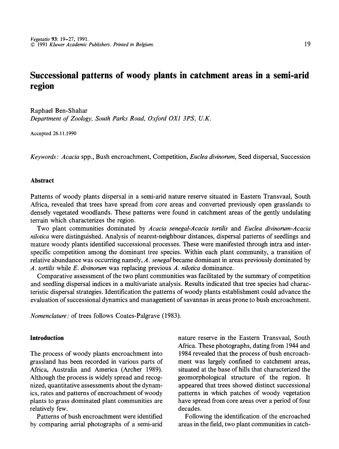 Successional patterns of woody plants in catchment areas in a semi-arid region by Unknown
