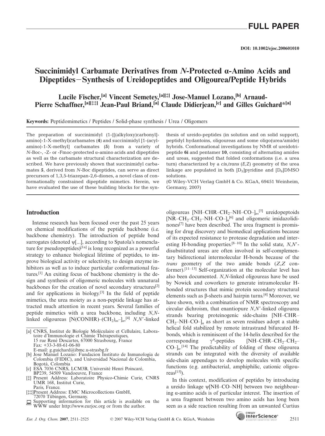 Succinimidyl Carbamate Derivatives from N-Protected [alpha]-Amino Acids and Dipeptides[horbar]Synthesis of Ureidopeptides and OligoureaPeptide Hybrids by Unknown