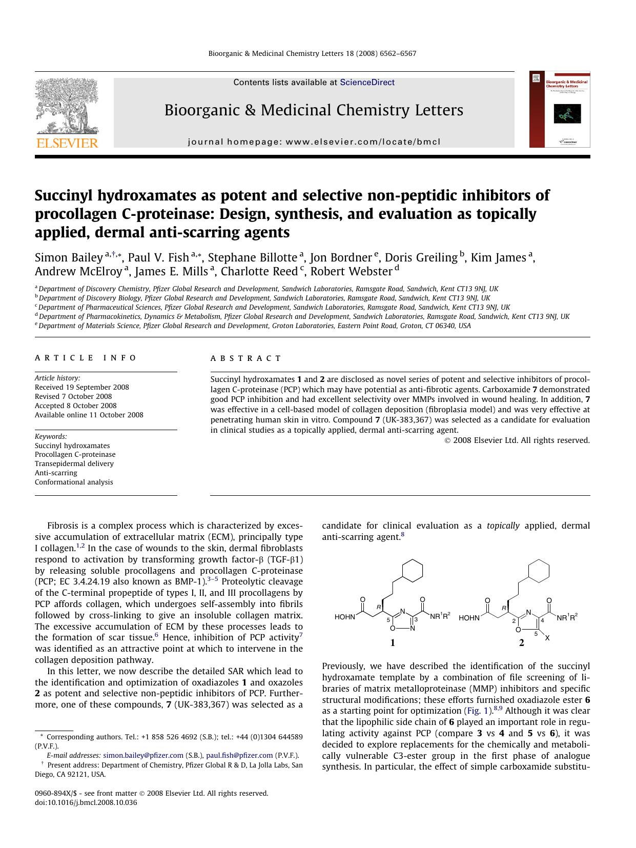 Succinyl hydroxamates as potent and selective non-peptidic inhibitors of procollagen C-proteinase: Design, synthesis, and evaluation as topically applied, dermal anti-scarring agents by unknow