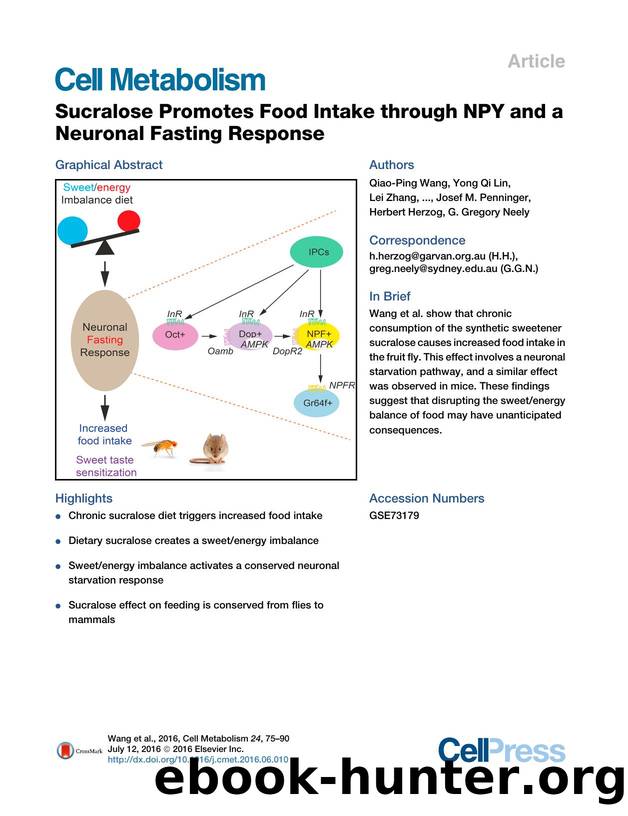 Sucralose Promotes Food Intake through NPY and a Neuronal Fasting Response by unknow