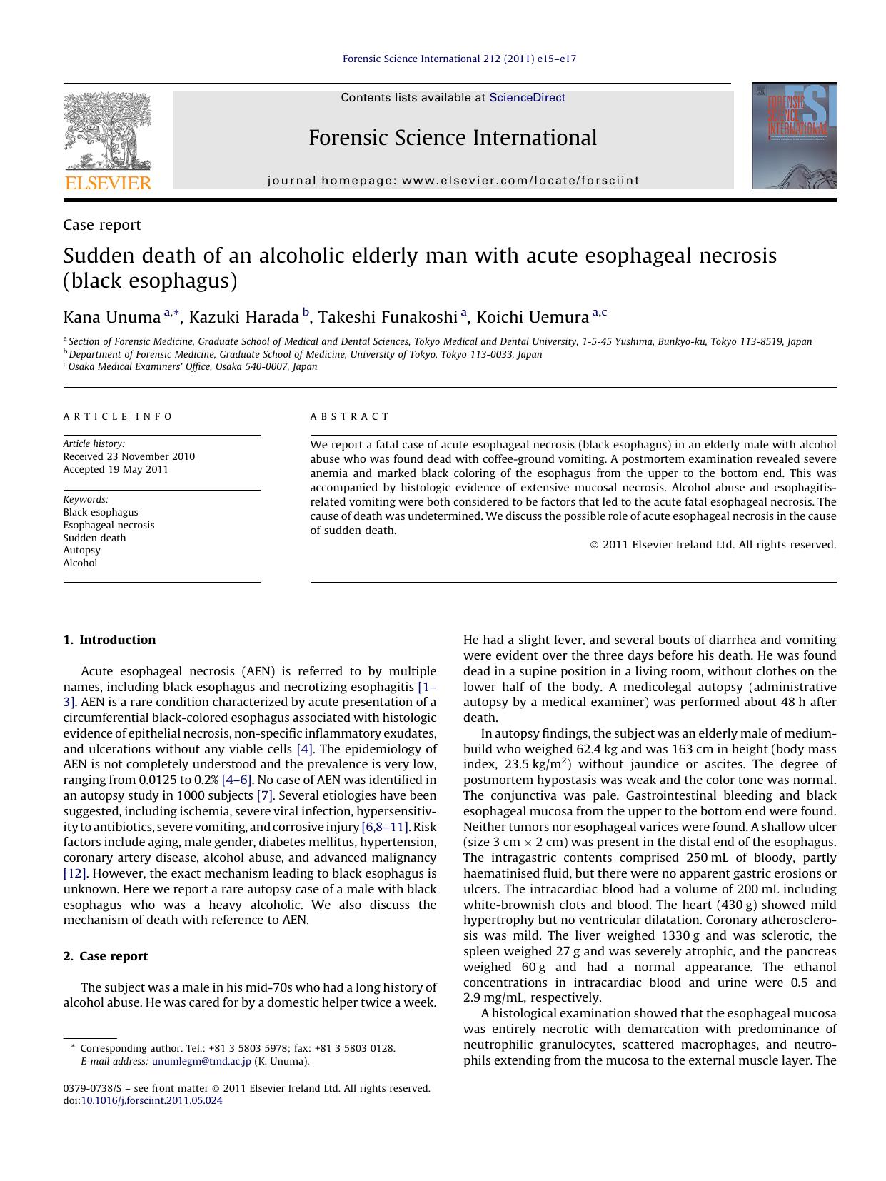 Sudden death of an alcoholic elderly man with acute esophageal necrosis (black esophagus) by Kana Unuma