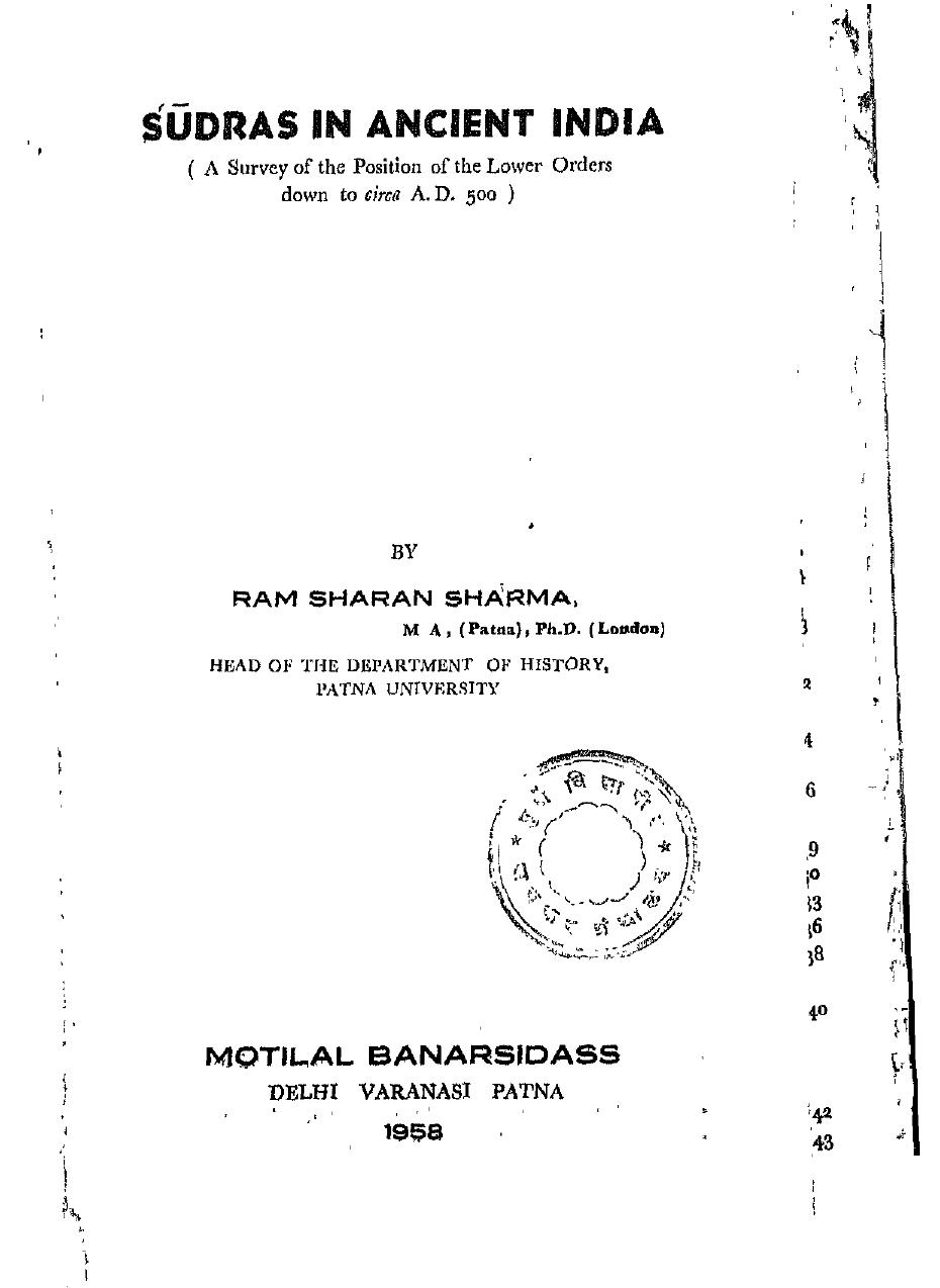 Sudras in Ancient India by Sharma Ram Sharan