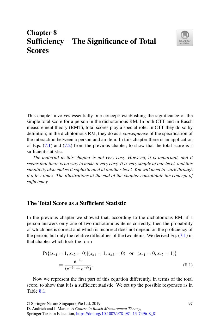 SufficiencyâThe Significance of Total Scores by David Andrich & Ida Marais