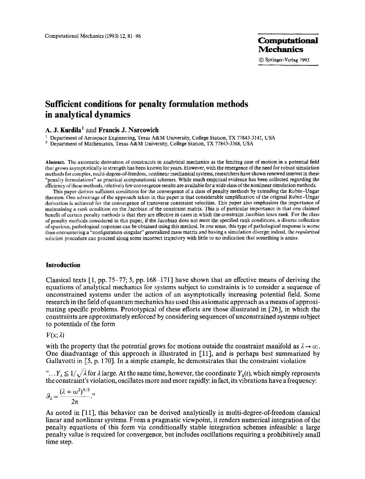 Sufficient conditions for penalty formulation methods in analytical dynamics by Unknown