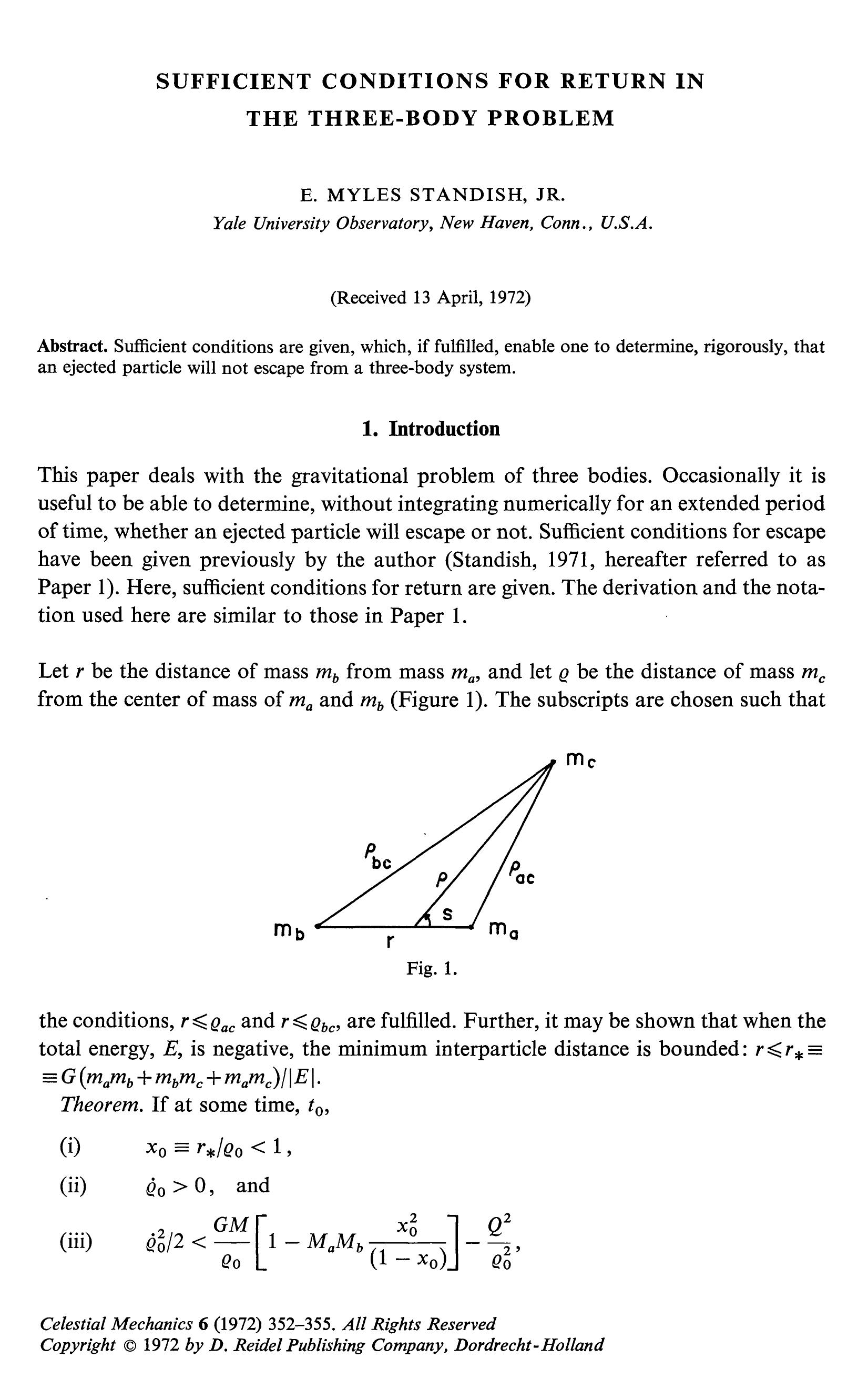 Sufficient conditions for return in the three-body problem by Unknown