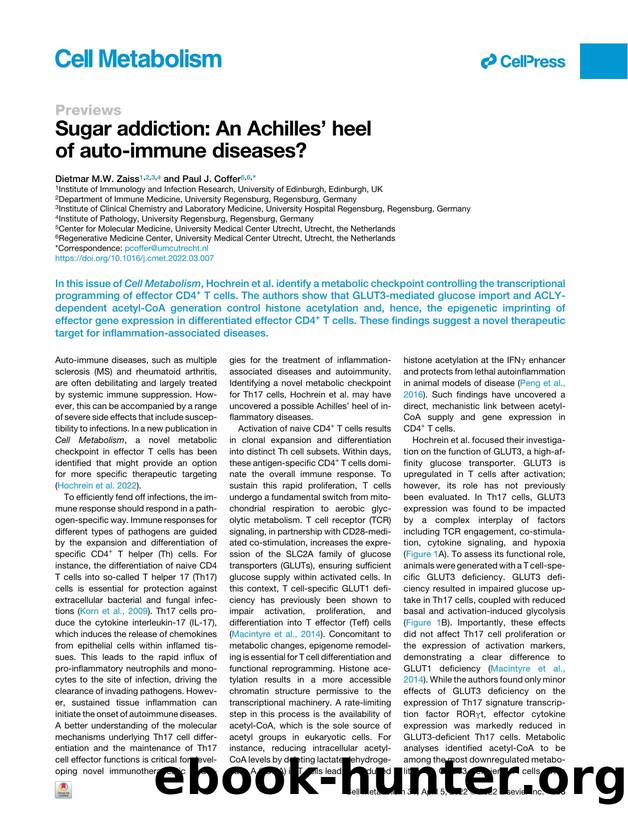 Sugar addiction: An Achilles' heel of auto-immune diseases? by Dietmar M.W. Zaiss & Paul J. Coffer