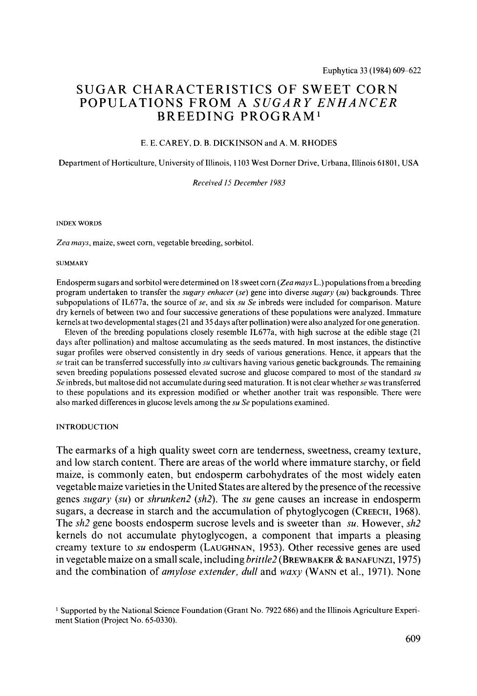 Sugar characteristics of sweet corn populations from a <Emphasis Type="Italic">sugary enhancer <Emphasis> breeding program by Unknown
