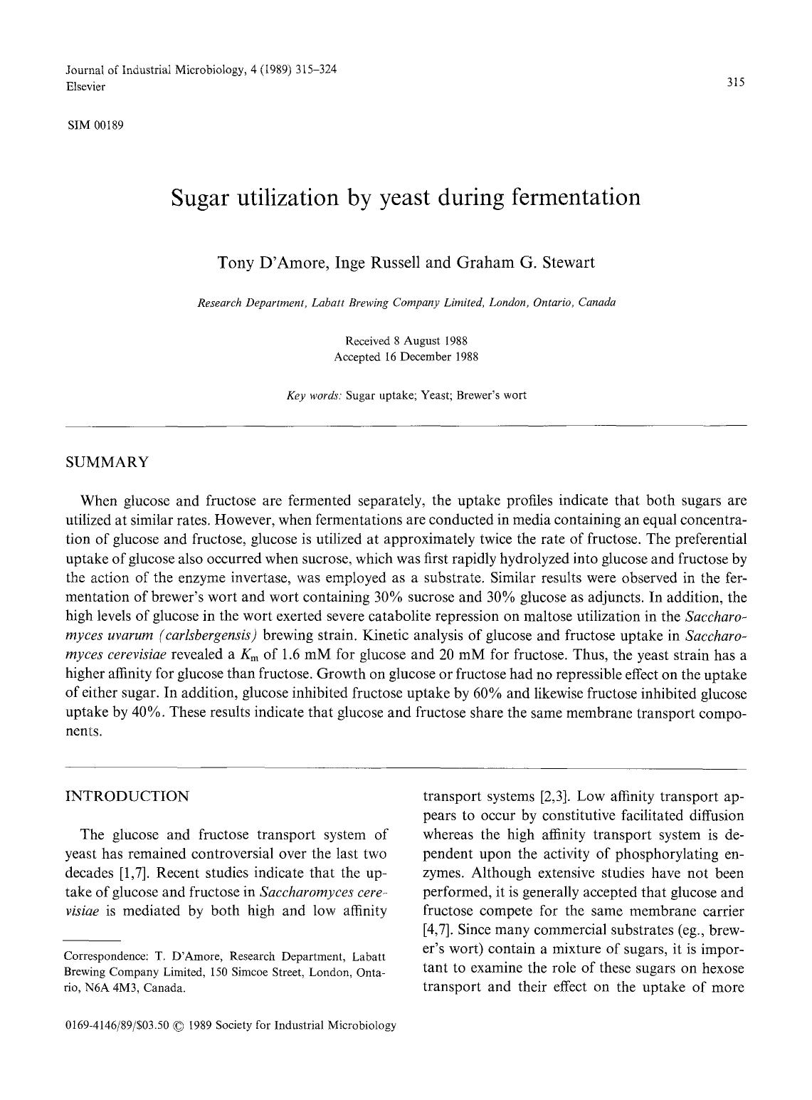 Sugar utilization by yeast during fermentation by Unknown