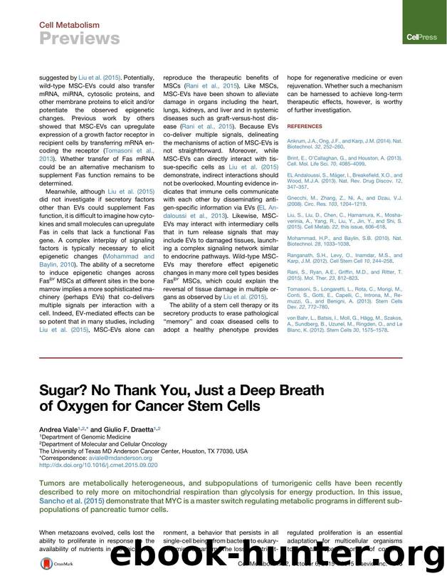 Sugar? No Thank You, Just a Deep Breath of Oxygen for Cancer Stem Cells by Andrea Viale & Giulio F. Draetta