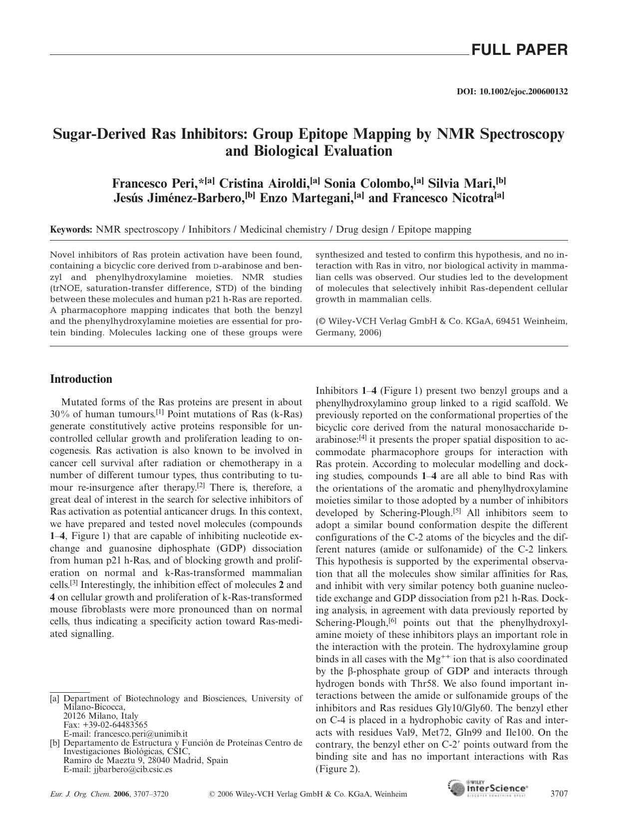 Sugar-Derived Ras Inhibitors: Group Epitope Mapping by NMR Spectroscopy and Biological Evaluation by Unknown