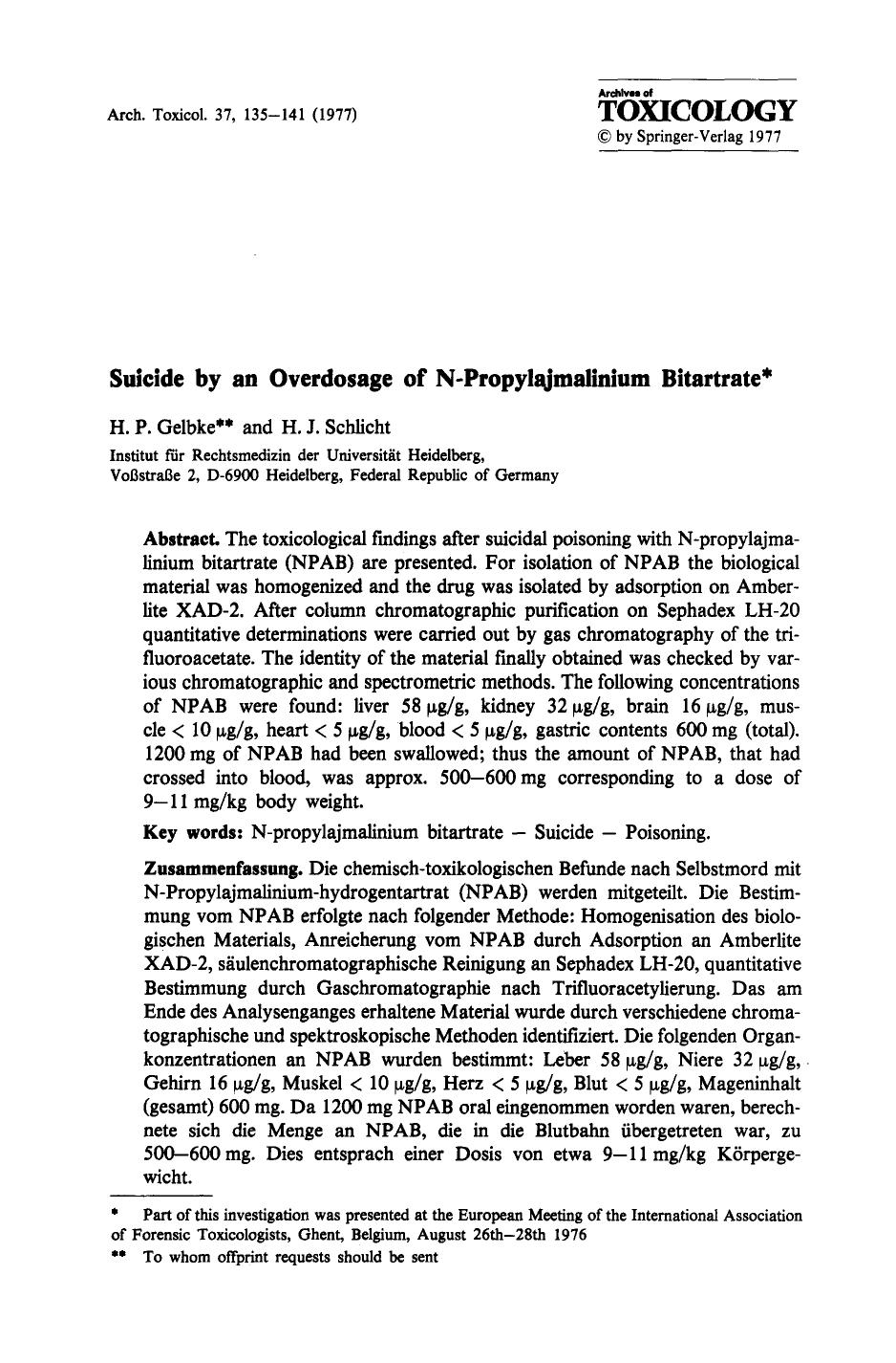 Suicide by an overdosage of N-propylajmalinium bitartrate by Unknown
