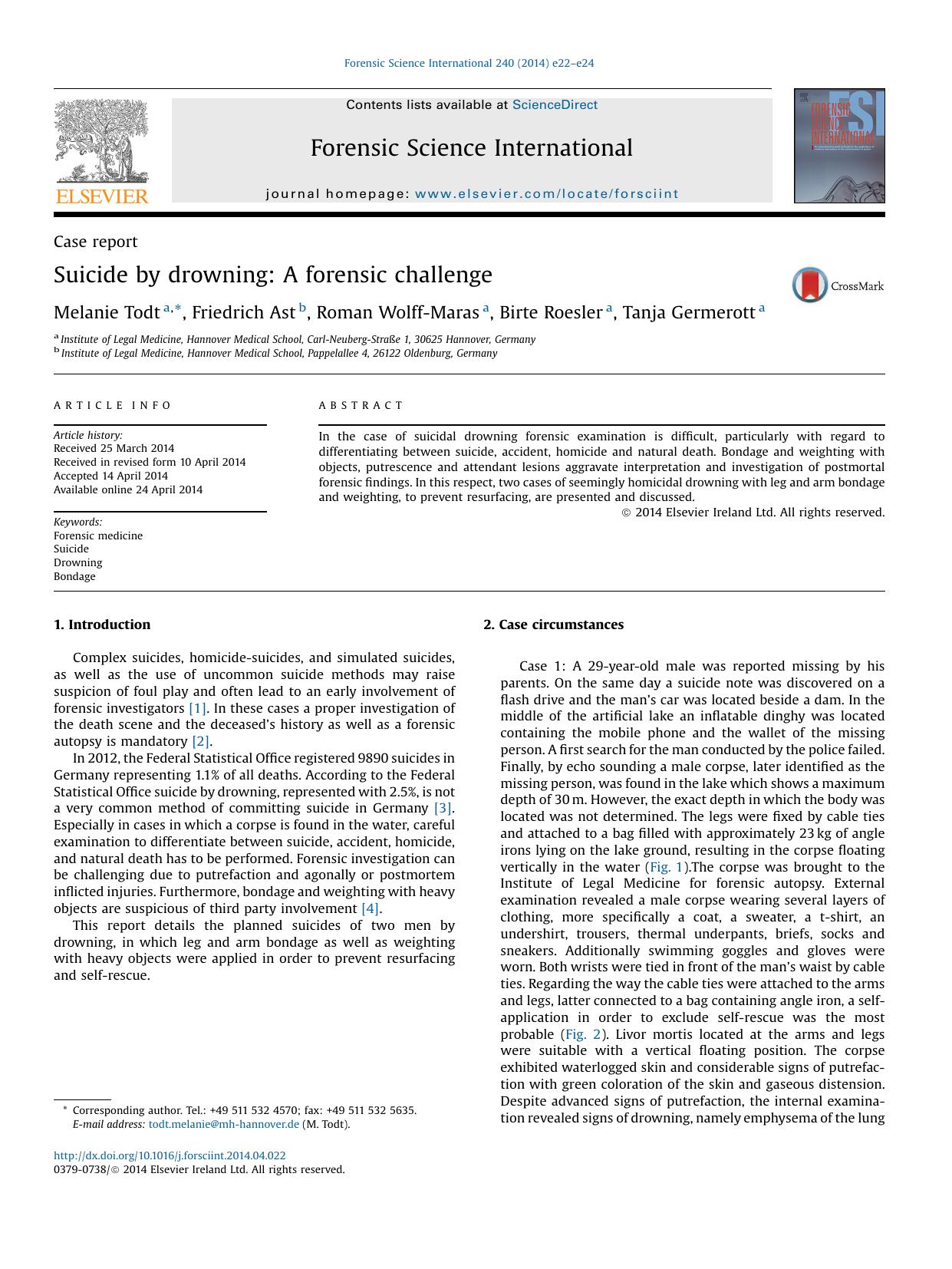 Suicide by drowning: A forensic challenge by Melanie Todt & Friedrich Ast & Roman Wolff-Maras & Birte Roesler & Tanja Germerott