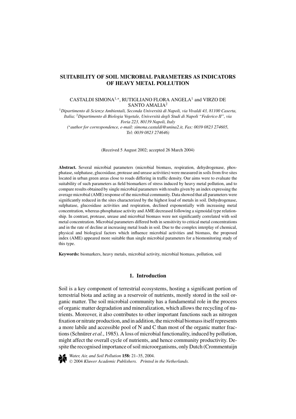 Suitability of soil microbial parameters as indicators of heavy metal pollution by Unknown