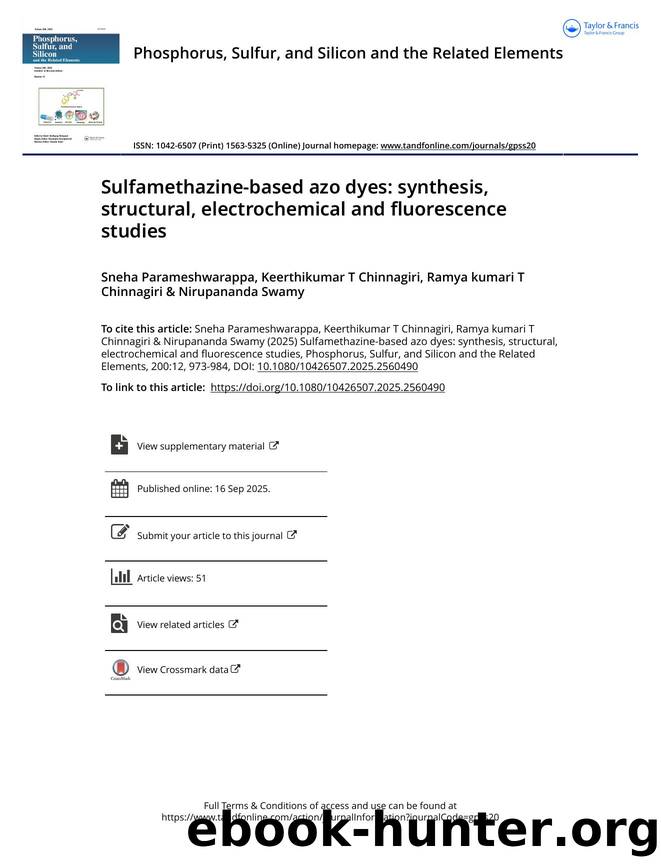 Sulfamethazine-based azo dyes: synthesis, structural, electrochemical and fluorescence studies by P. Sneha & C. T. Keerthikumar & C. T. Ramya kumari & Swamy Nirupananda