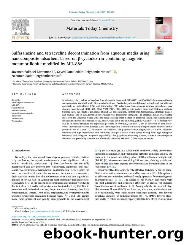 Sulfasalazine and tetracycline decontamination from aqueous media using nanocomposite adsorbent based on Î²-cyclodextrin containing magnetic montmorillonite modified by MIL-88A by Javaneh Sakhaei Niroumand