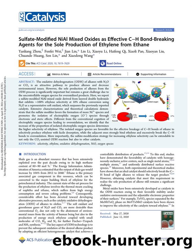 Sulfate-Modified NiAl Mixed Oxides as Effective CâH Bond-Breaking Agents for the Sole Production of Ethylene from Ethane by unknow
