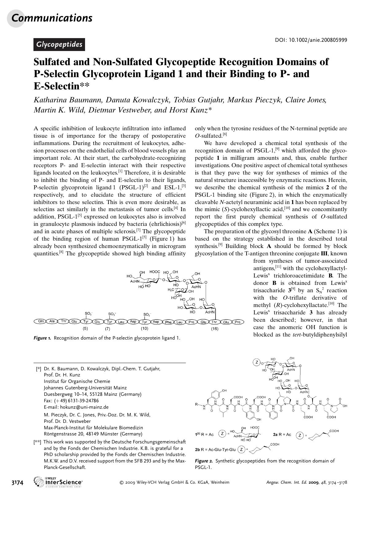 Sulfated and Non-Sulfated Glycopeptide Recognition Domains of P-Selectin Glycoprotein Ligand[emsp14]1 and their Binding to P- and E-Selectin by Unknown