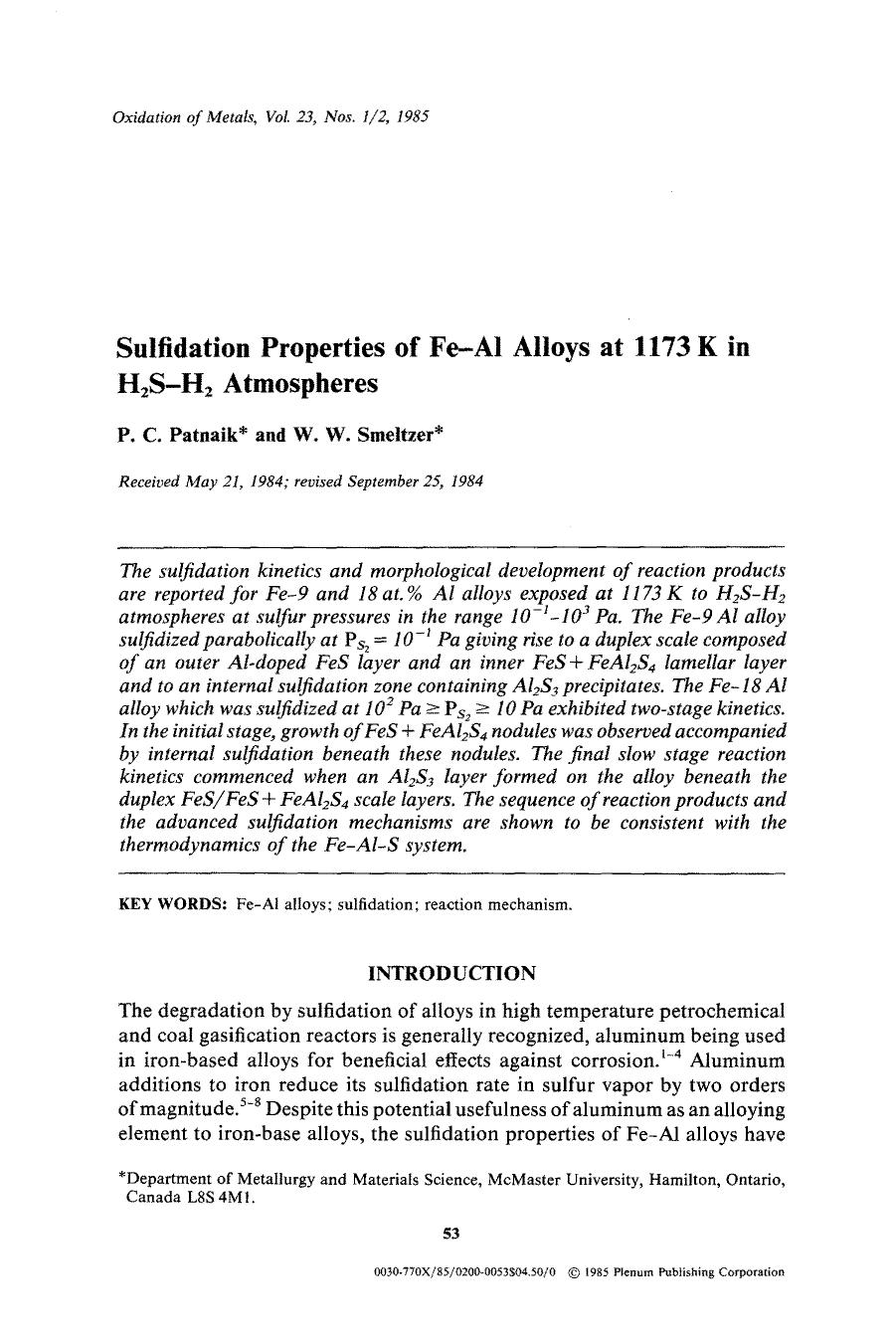 Sulfidation properties of Fe-Al alloys at 1173 K in H <Subscript>2 <Subscript>S-H <Subscript>2 <Subscript> atmospheres by Unknown