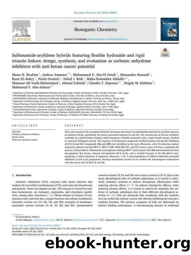 Sulfonamide-arylidene hybrids featuring flexible hydrazide and rigid triazole linkers: design, synthesis, and evaluation as carbonic anhydrase inhibitors with anti-breast cancer potential by unknow