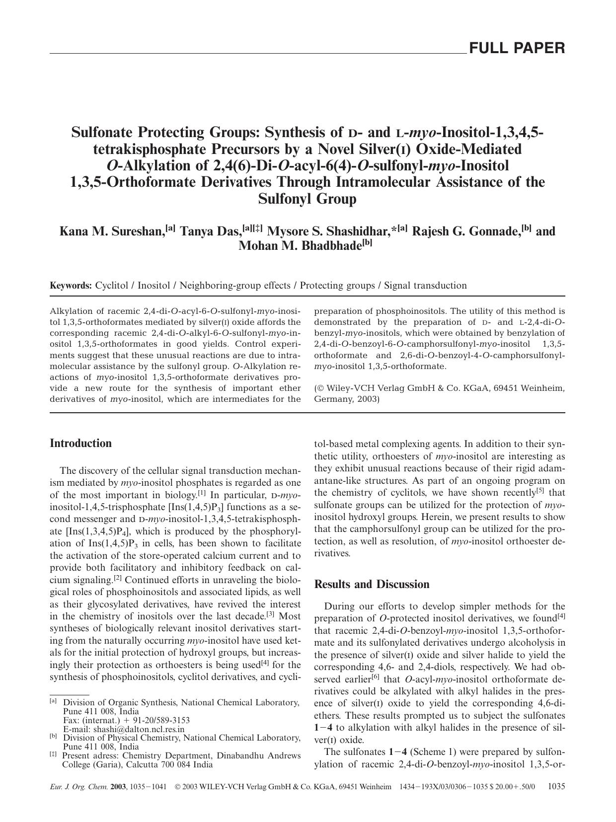 Sulfonate Protecting Groups: Synthesis of D- and L-myo-Inositol-1,3,4,5-tetrakisphosphate Precursors by a Novel Silver(I) Oxide-Mediated O-Alkylation of 2,4(6)-Di-O-acyl-6(4)-O-sul by Unknown