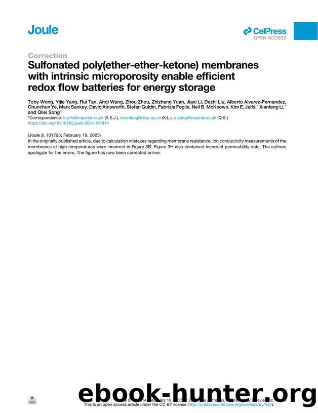 Sulfonated poly(ether-ether-ketone) membranes with intrinsic microporosity enable efficient redox flow batteries for energy storage by unknow