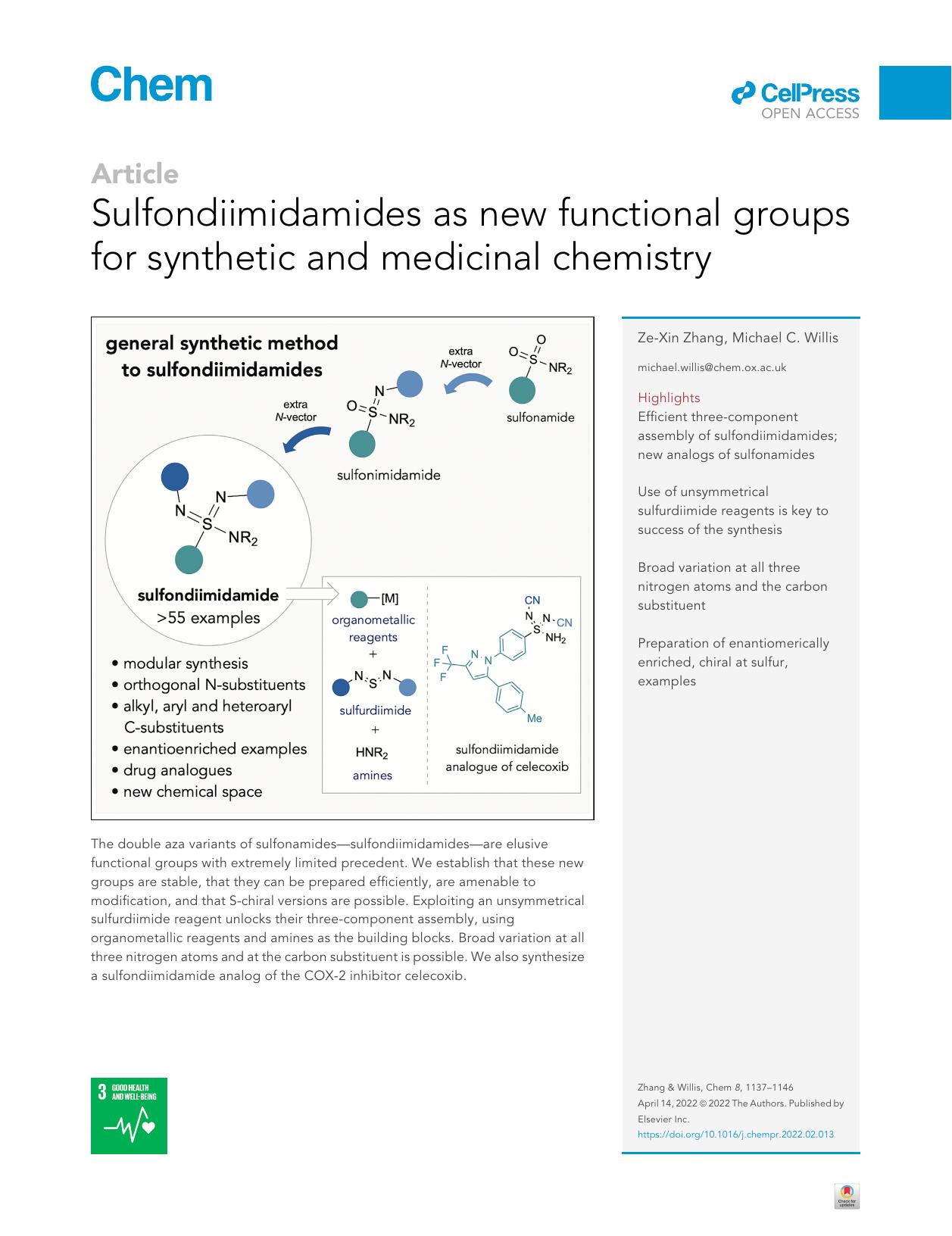 Sulfondiimidamides as new functional groups for synthetic and medicinal chemistry by Ze-Xin Zhang & Michael C. Willis