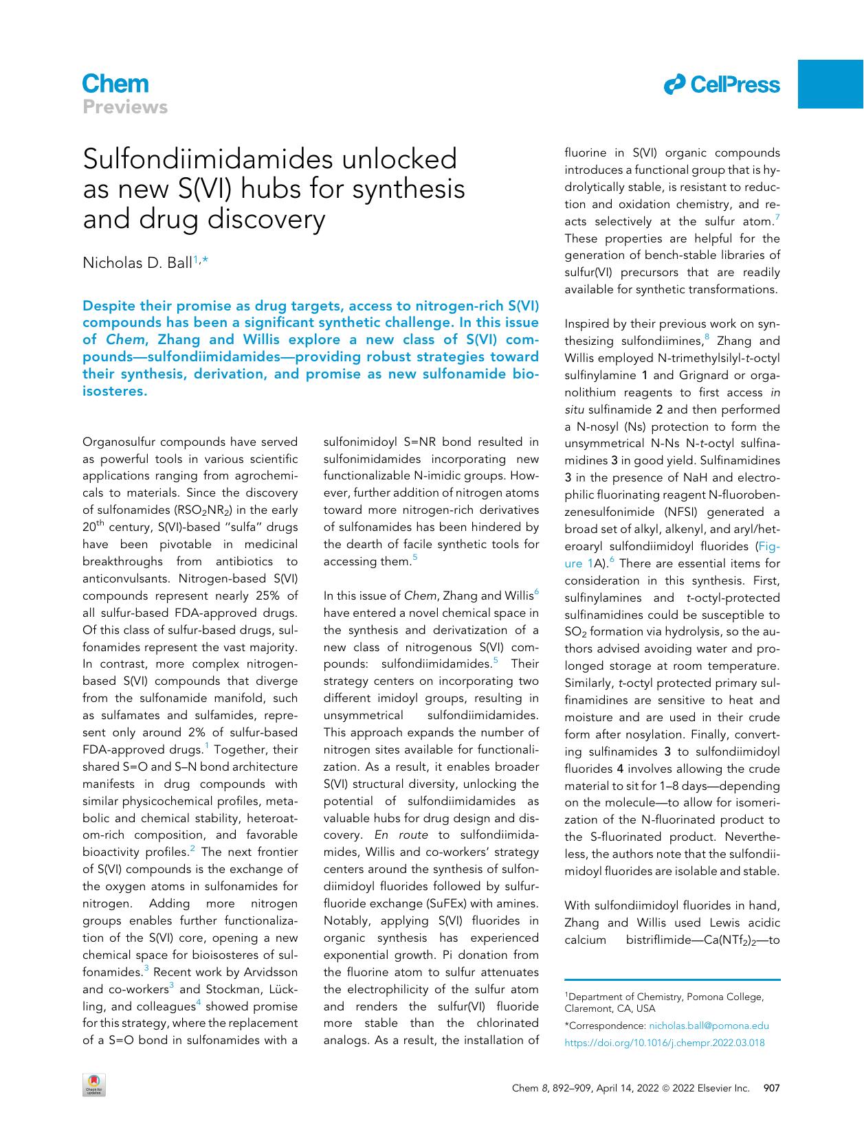 Sulfondiimidamides unlocked as new S(VI) hubs for synthesis and drug discovery by Nicholas D. Ball