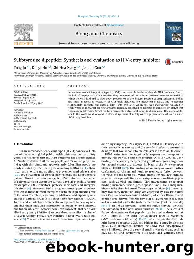 Sulfotyrosine dipeptide: Synthesis and evaluation as HIV-entry inhibitor by Tong Ju & Duoyi Hu & Shi-Hua Xiang & Jiantao Guo