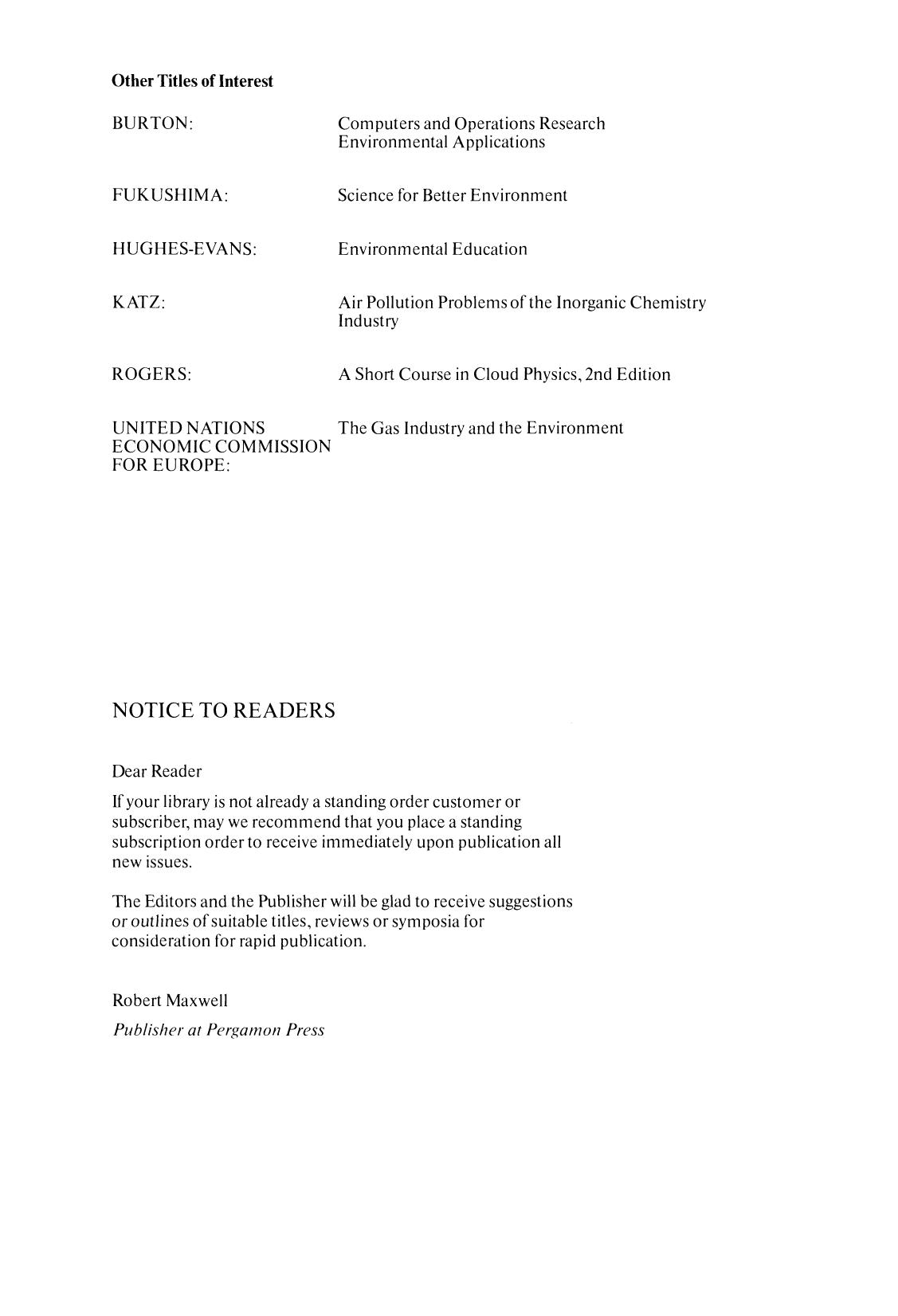 Sulfur in the Atmosphere. Proceedings of the International Symposium Held in Dubrovnik, Yugoslavia, 7â14 September 1977 by R. B. Husar J. P. Lodge and D. J. Moore (Eds.)