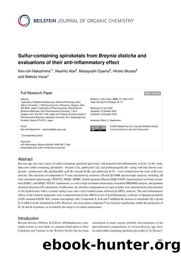 Sulfur-containing spiroketals from Breynia disticha and evaluations of their anti-inflammatory effect by Ken-ichi Nakashima Naohito Abe Masayoshi Oyama Hiroko Murata Makoto Inoue