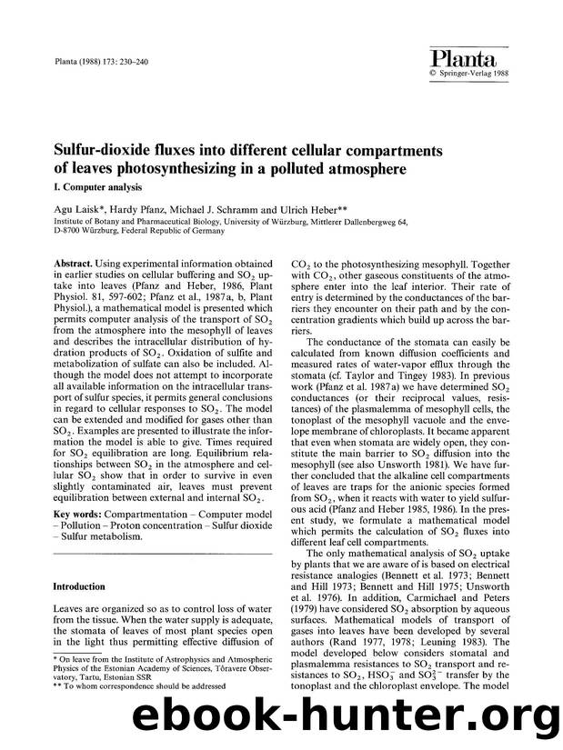Sulfur-dioxide fluxes into different cellular compartments of leaves photosynthesizing in a polluted atmosphere by Unknown