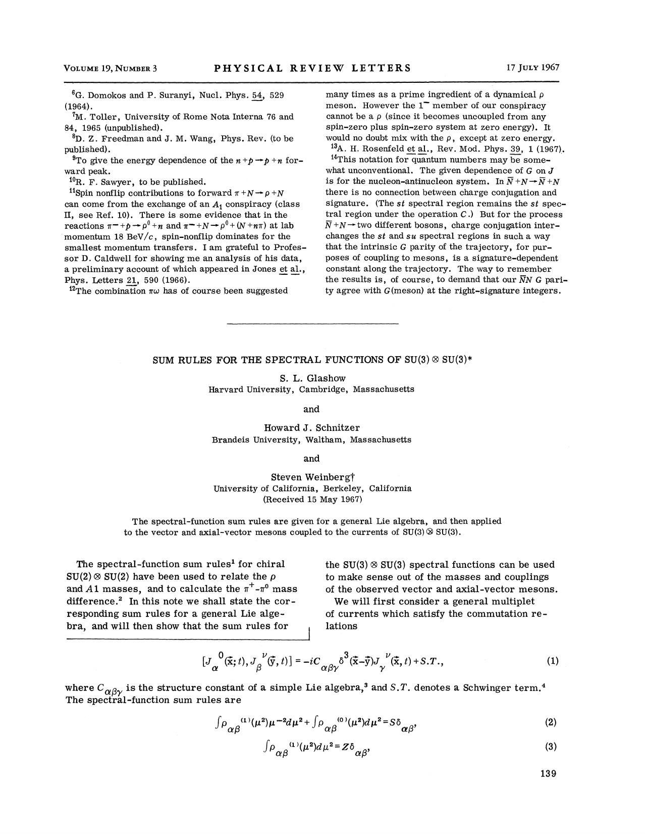 Sum Rules for the Spectral Functions of SU(3) â SU(3) (1967) by Unknown