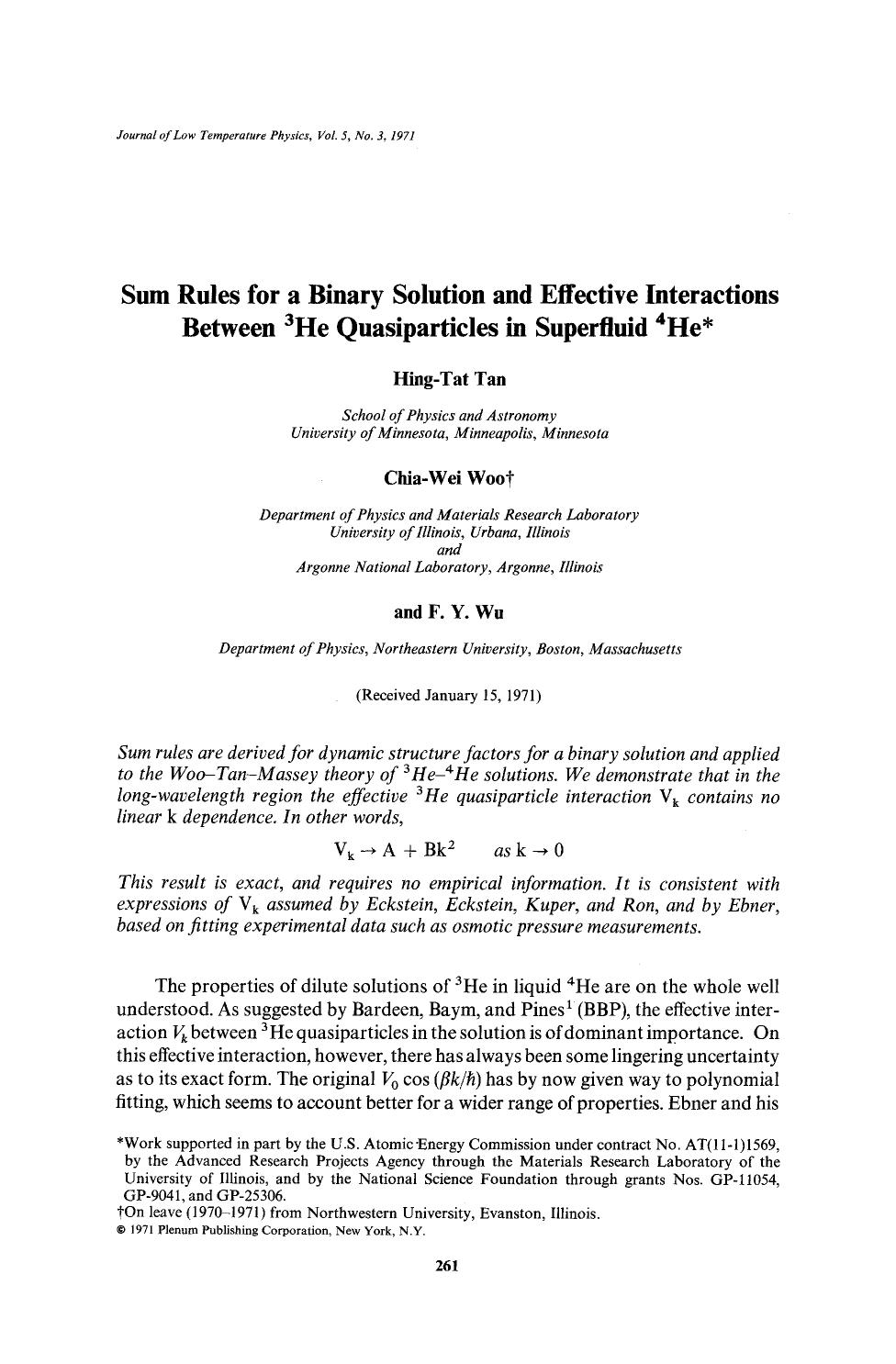 Sum rules for a binary solution and effective interactions between <Superscript>3 <Superscript>He quasiparticles in superfluid <Superscript>4 <Superscript>He by Unknown