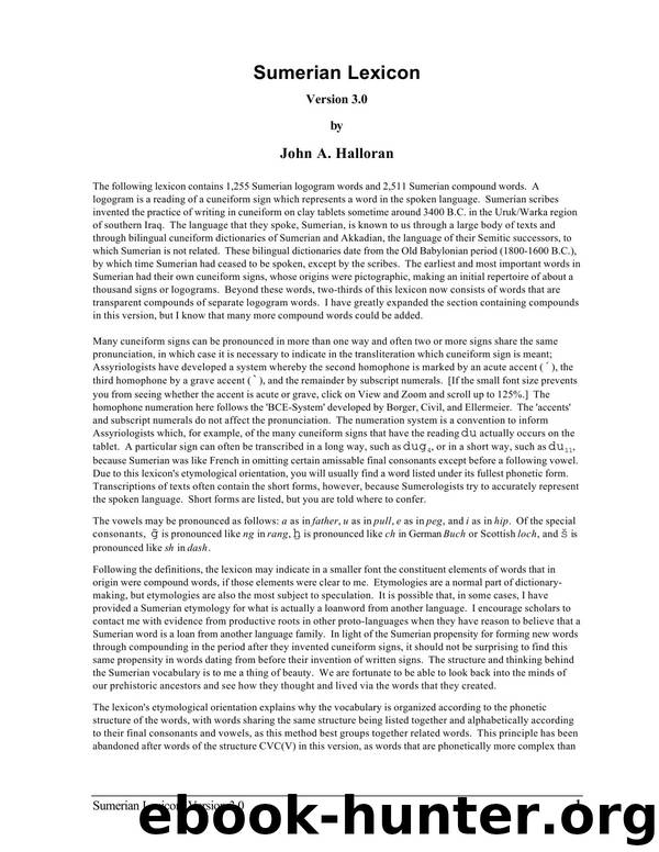 Sumerian Lexicon by John A. Halloran