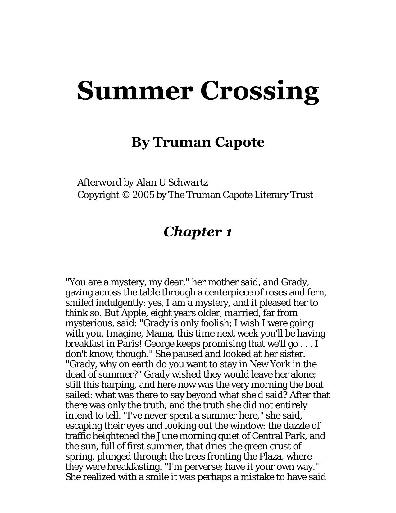 Summer Crossing by Truman Capote