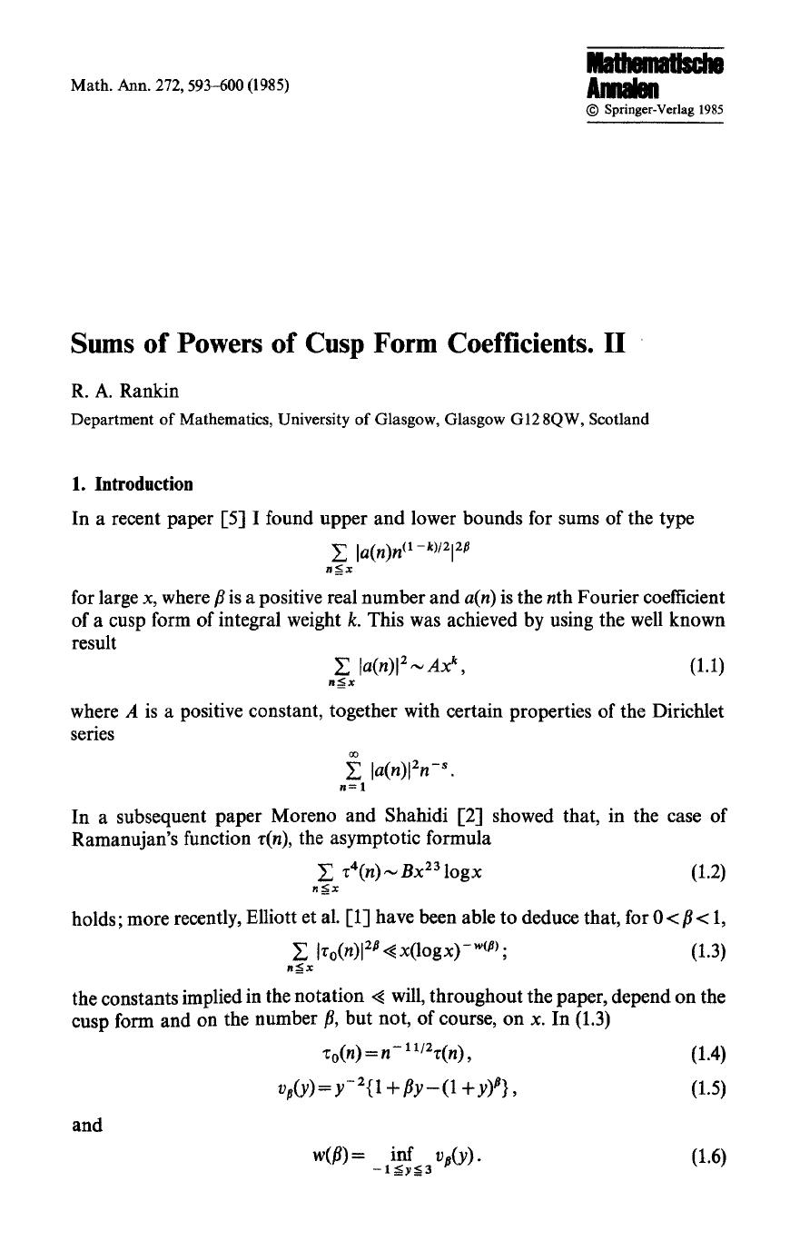 Sums of powers of cusp form coefficients. II by Unknown