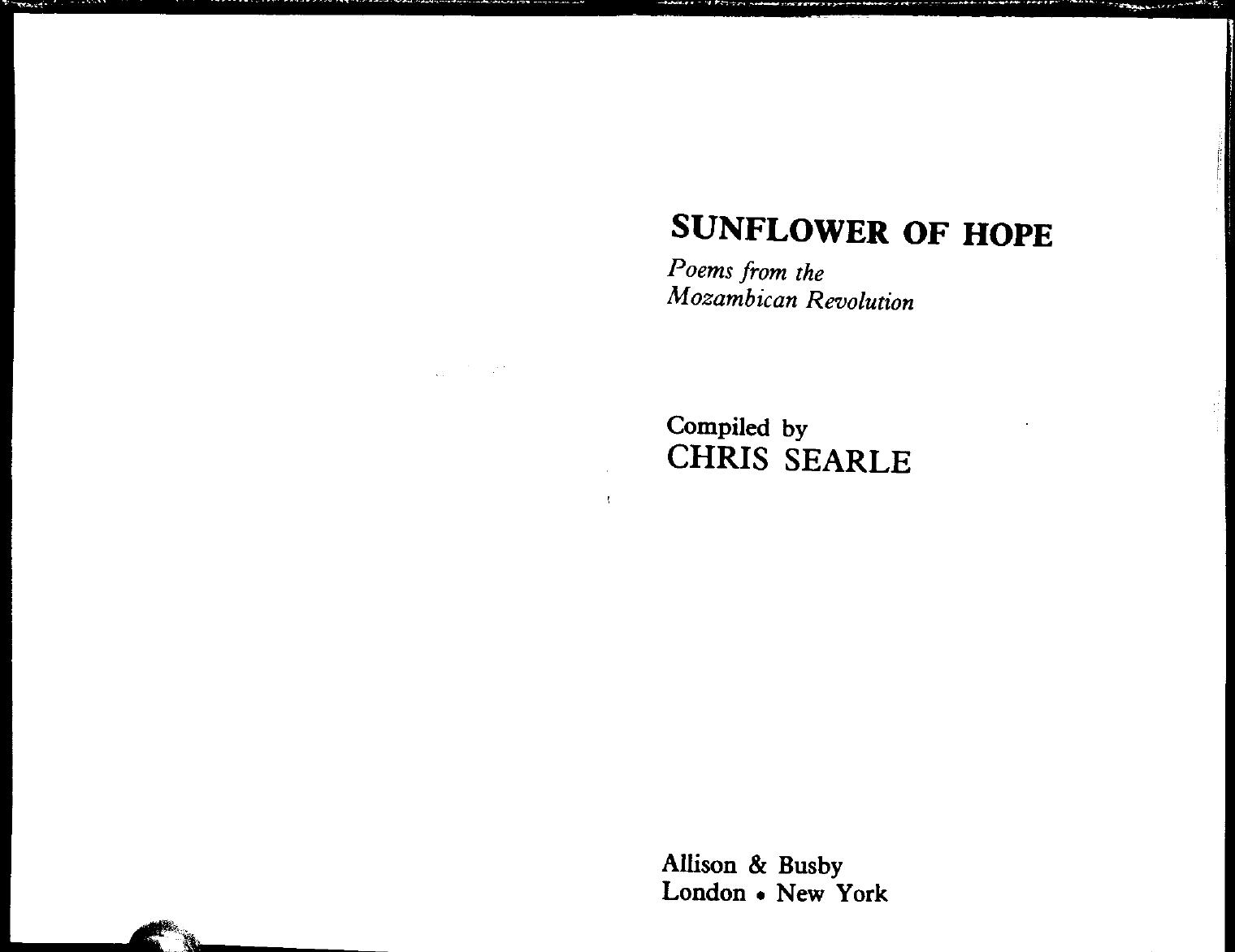 Sunflower of Hope: Poems from the Mozambican Revolution (Mozambique) by Chris Searle