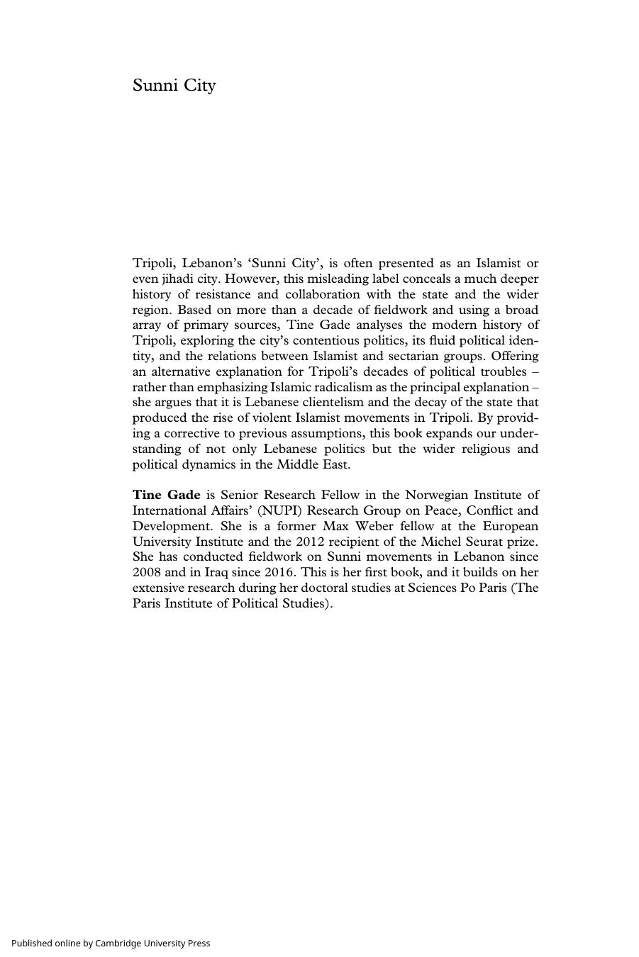 Sunni City: Tripoli from Islamist Utopia to the Lebanese âRevolution' by Tine Gade