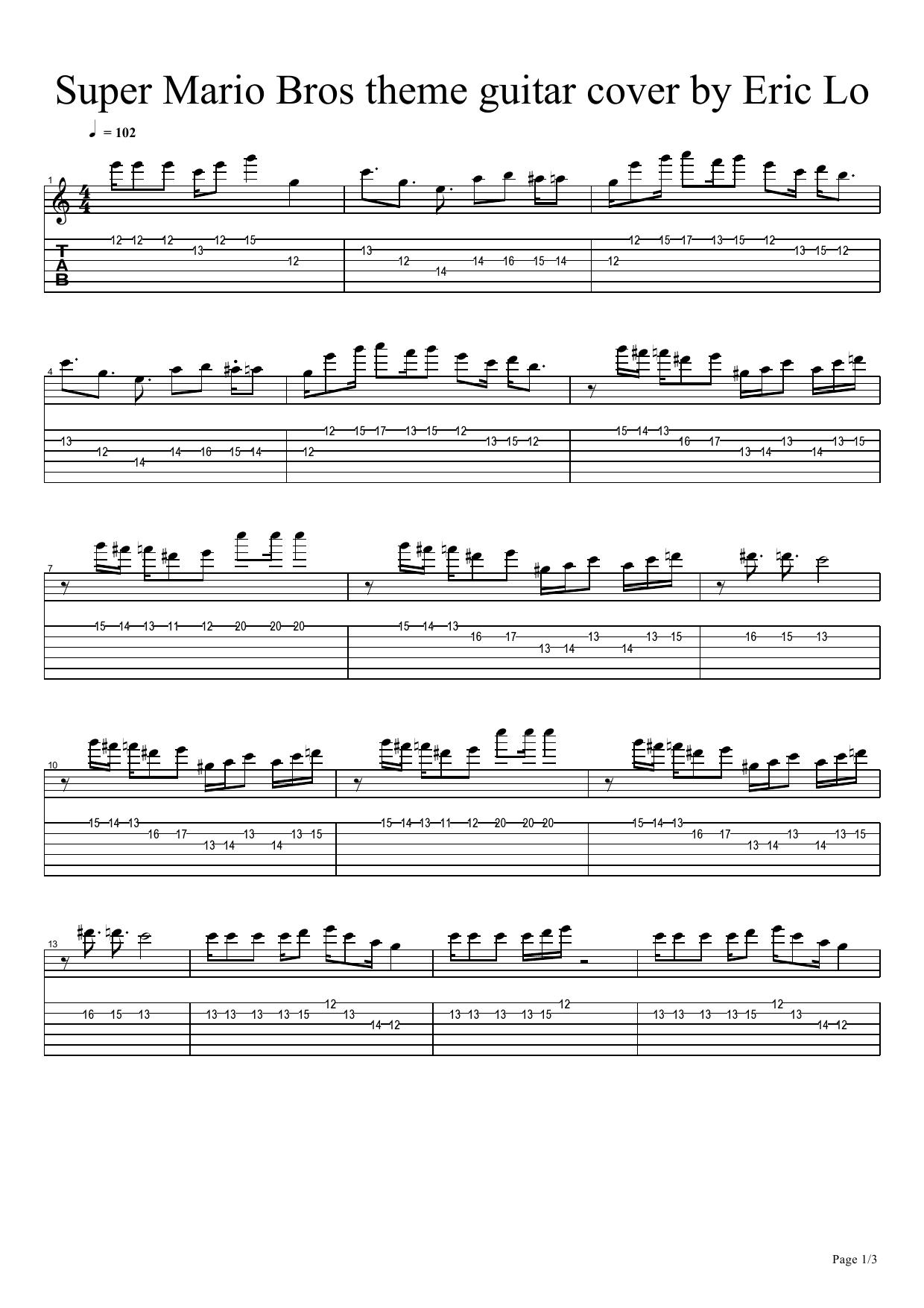Super Mario Bros theme guitar cover by Eric Lo by Unknown