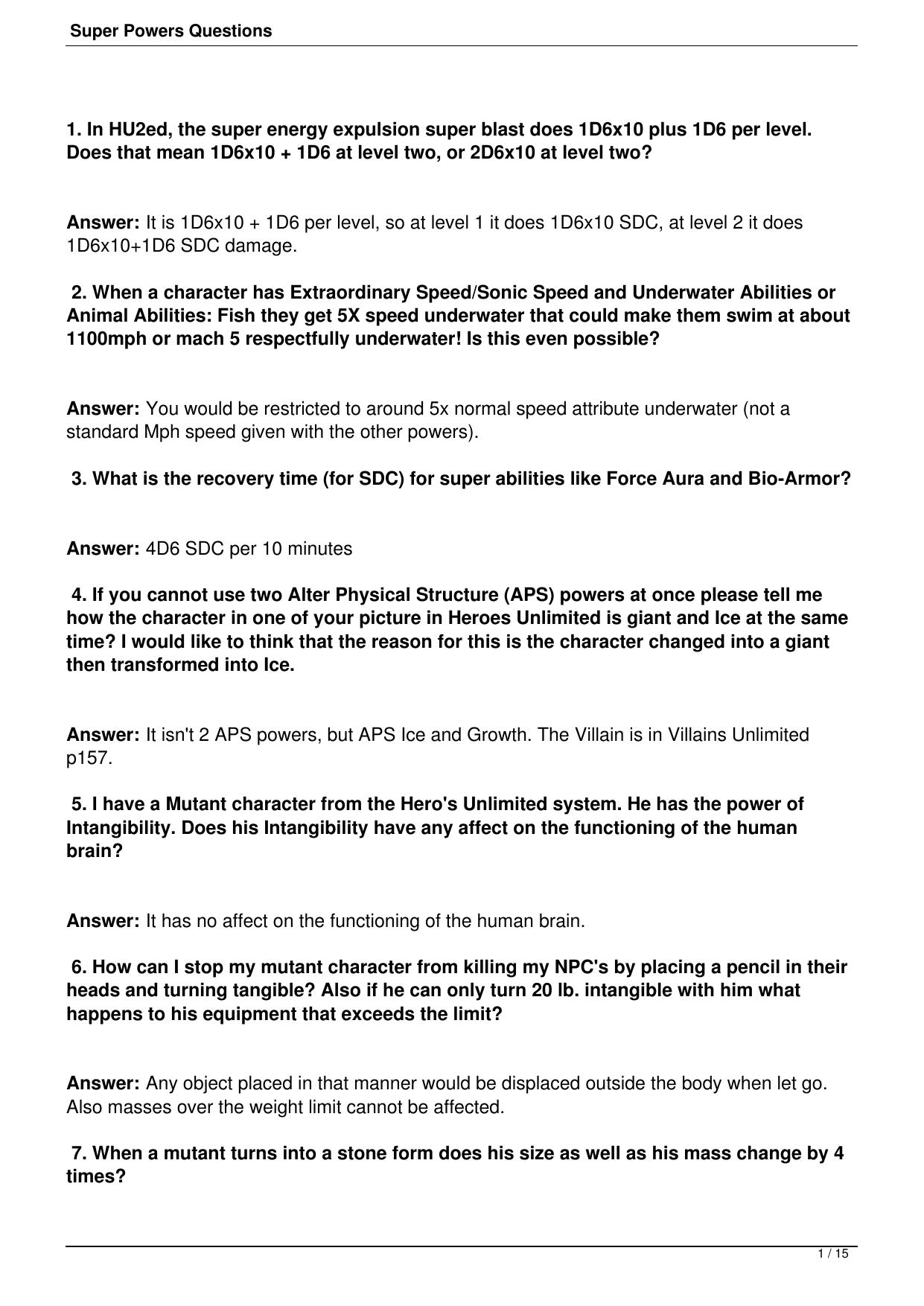Super Powers Questions by Unknown