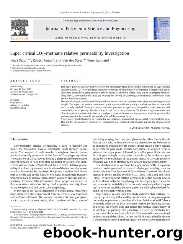 Super critical CO2âmethane relative permeability investigation by Hiwa Sidiq & Robert Amin & Erik Van der Steen & Tony Kennaird