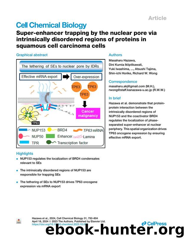 Super-enhancer trapping by the nuclear pore via intrinsically disordered regions of proteins in squamous cell carcinoma cells by unknow
